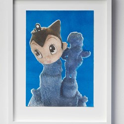 Minaxi May, Astro Boy, The Robot with Heart, 2022, solvent transfer and monofilament fibres on paper, 29.7 x 58.8 x 44.5cm, ed. 4