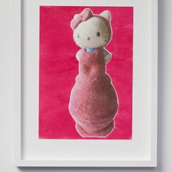 Minaxi May, Hello, Leaning Tower of Kitty, 2022, solvent transfer and monofilament fibres on paper, 29.7 x 58.8 x 44.5cm, ed. 4