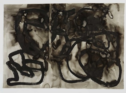 Vanessa Russ, Unseasonable Waterhole and Thunderstom 2, 2022, Indian ink on Fabriano paper, 100 x 140cm