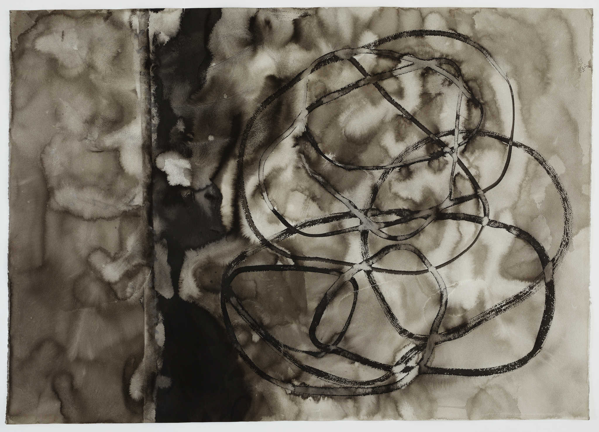 Vanessa Russ, Unseasonable Waterhole and Thunderstorm 1, 2022, Indian ink and Fabriano paper, 100 x 140cm