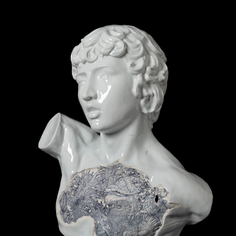 Drowned Antinous 1, 2016, decal transfer on glazed Superwhite porcelain, 47 x 47 x 35cm (with Jingdezhen artists)