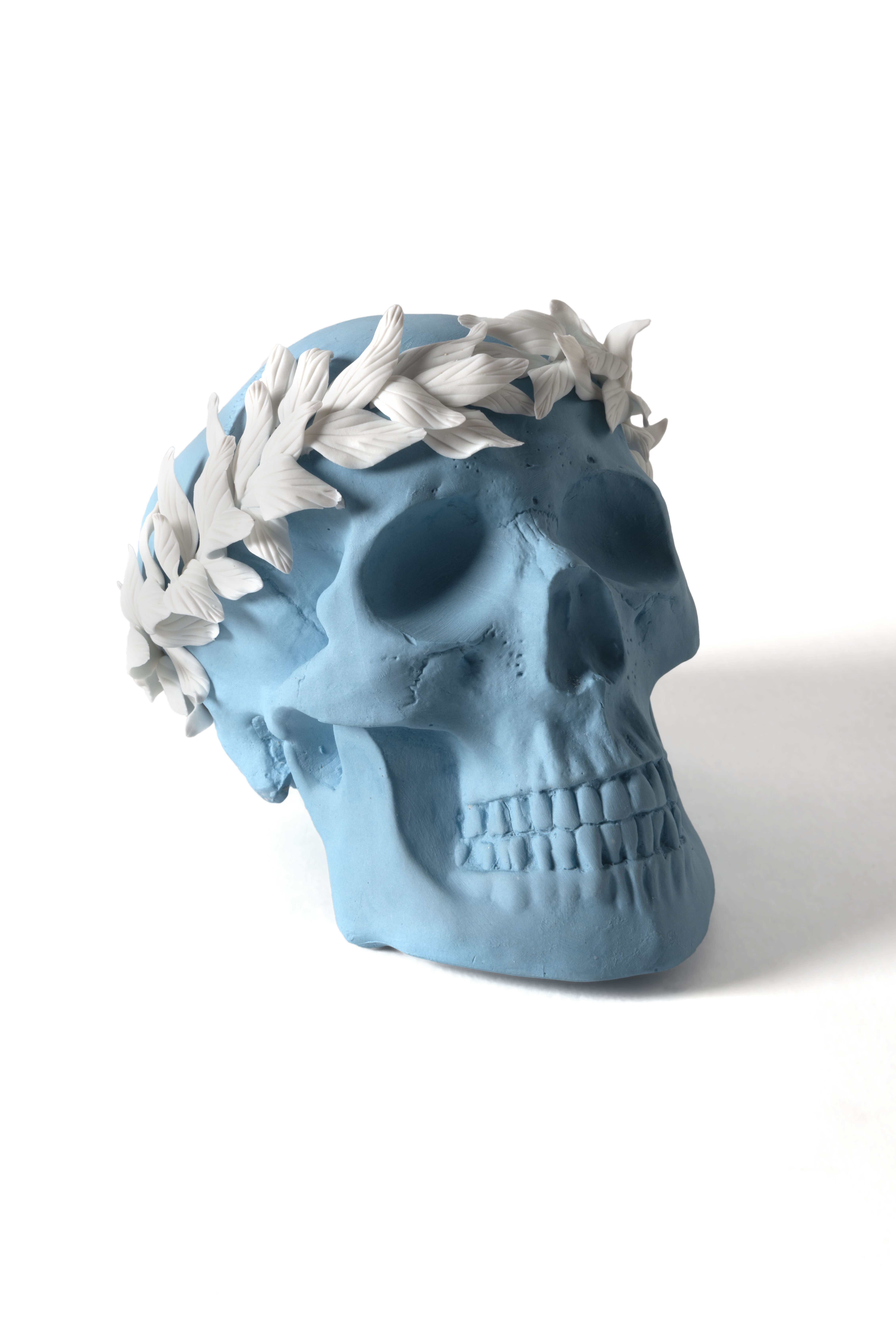 Andrew Nicholls and Jingdezhen Artisans, Jasperware Vanitas #1, 2018, Superwhite porcelain with modelled flowers byy Jin Jianhua, 16 x 12 x 14cm