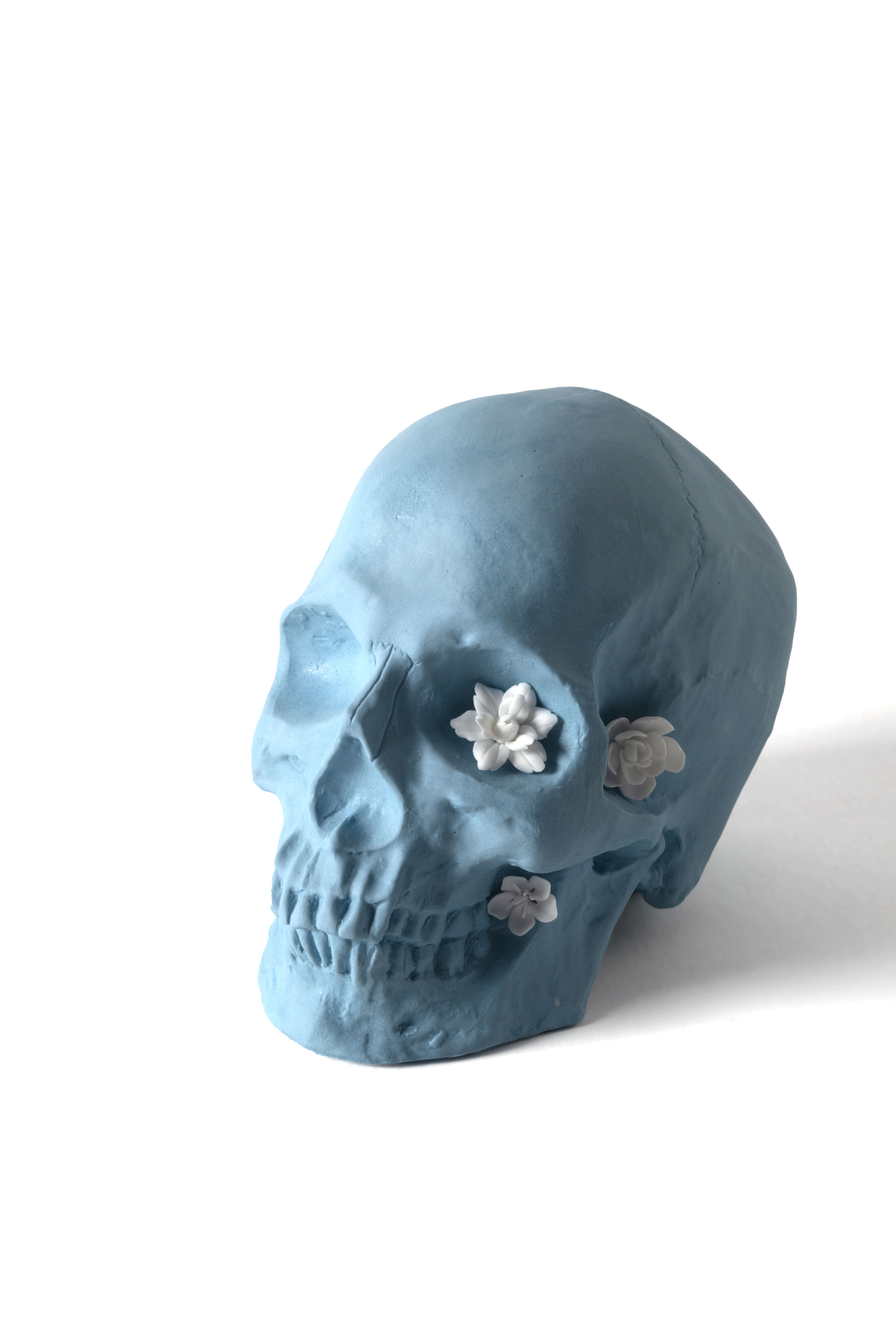 Andrew Nicholls and Jingdezhen Artisans, Jasperware Vanitas #2, 2018, Superwhite porcelain with modelled flowers byy Jin Jianhua, 12 x 15 x 11cm