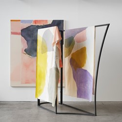 Penny Coss, Uncertain Bounds 1 (with Turbid), 2022, acrylic on calico with steel frame, 240 x 240 x 210cm. Acorn Photo