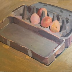 Jane Martin, Egg Carton 1, oil on board, 30 x 40cm
