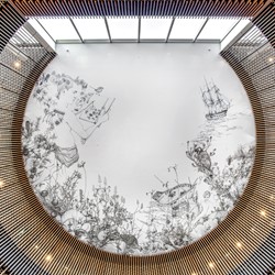 Andrew Nicholls, Delight and Hurt Not, 2016, commissioned ceiling mural for City of Perth Library, 1100 x 1430cm (approx.). Photo B. Shaylor, courtesy City of Perth Art Collection