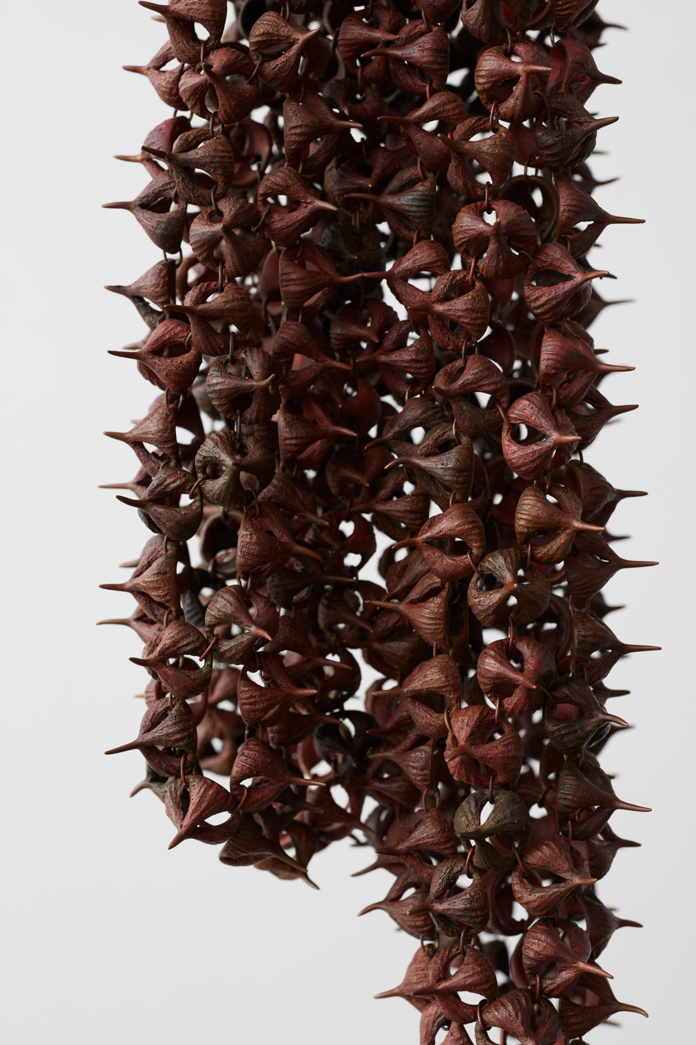 Sarah Elson, Prior to Allelopathy (spider gum chain mail) (detail), 2021, recycled copper