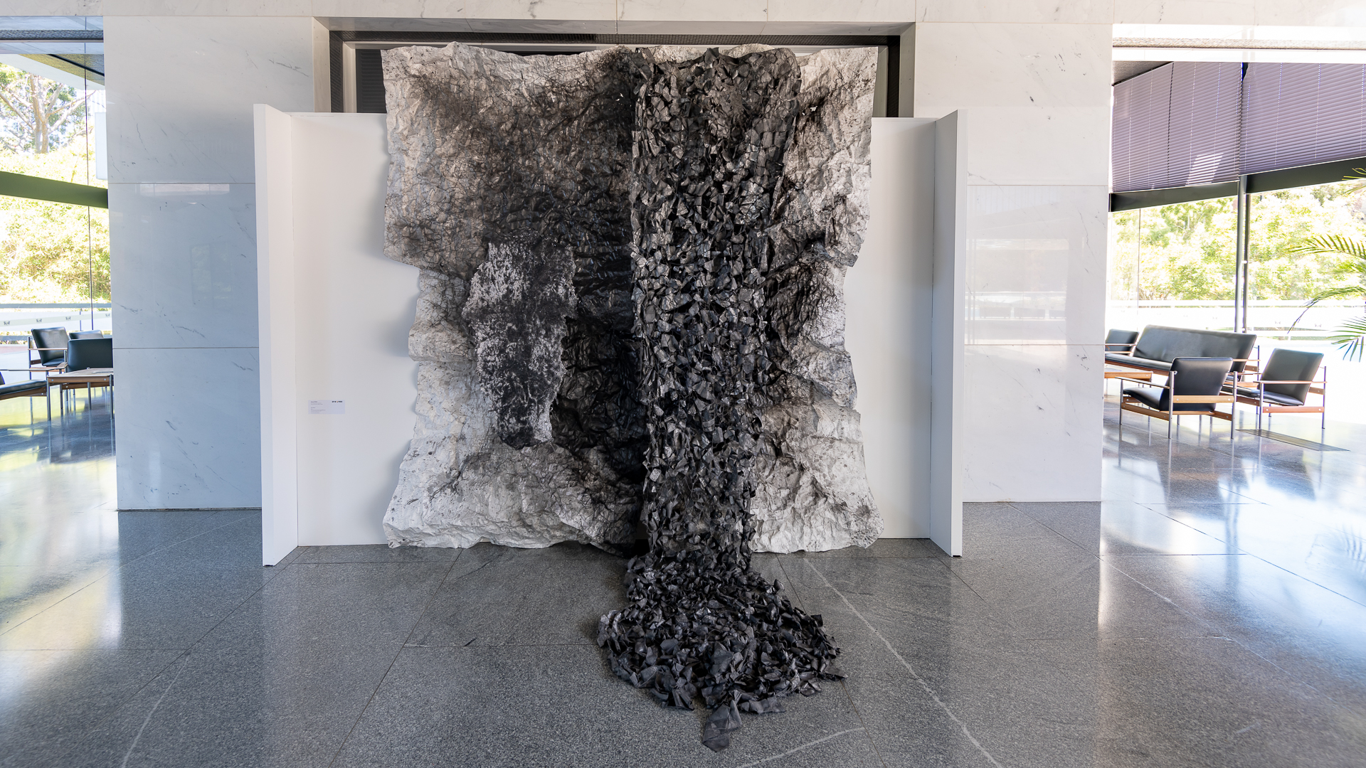 Susan Roux, Near Distant, 2022, Canson paper, photographic print, thread and ink, 310 x 380 x 380cm. Installation view, City of Perth Council House