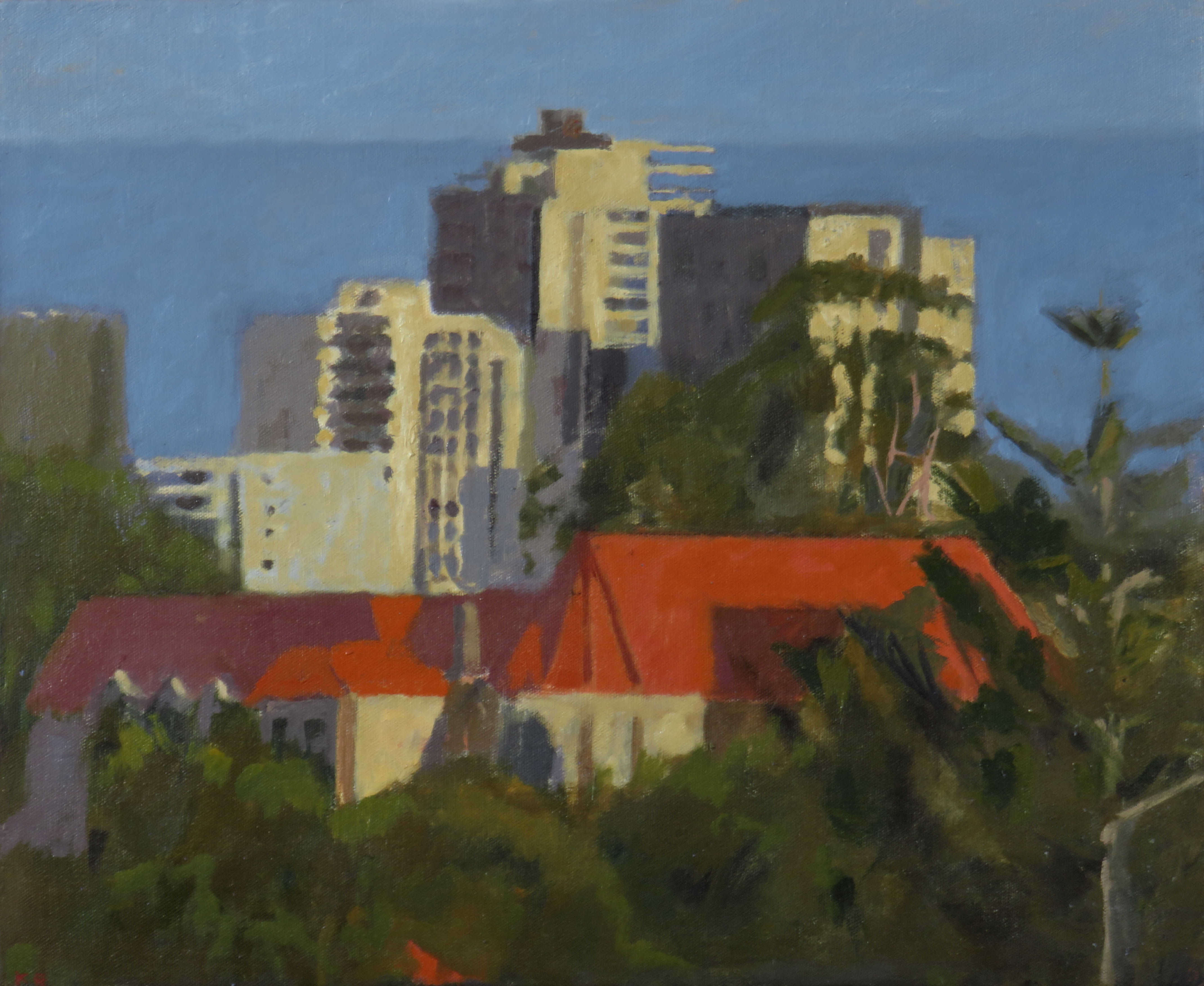 Kevin Robertson,  View Towards East Perth, 2023, oil on canvas, 50 x 61.5cm