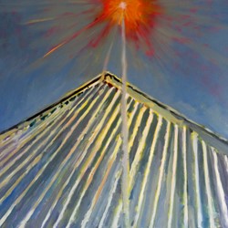 Kevin Robertson, Hot Morning Sun, Metal Umbrella, 2021, oil on canvas, 75.5 x 102.5cm