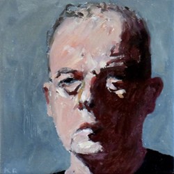 Kevin Robertson, Self-Portrait at Night, 2022, oil on canvas, 17.5 x 17.5cm