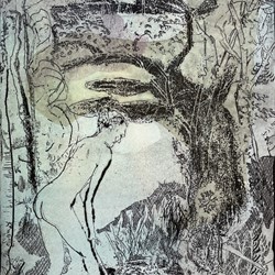 Antony Muia, Earth, 2023, unique state etching on hand-coloured paper, 32 x 22cm