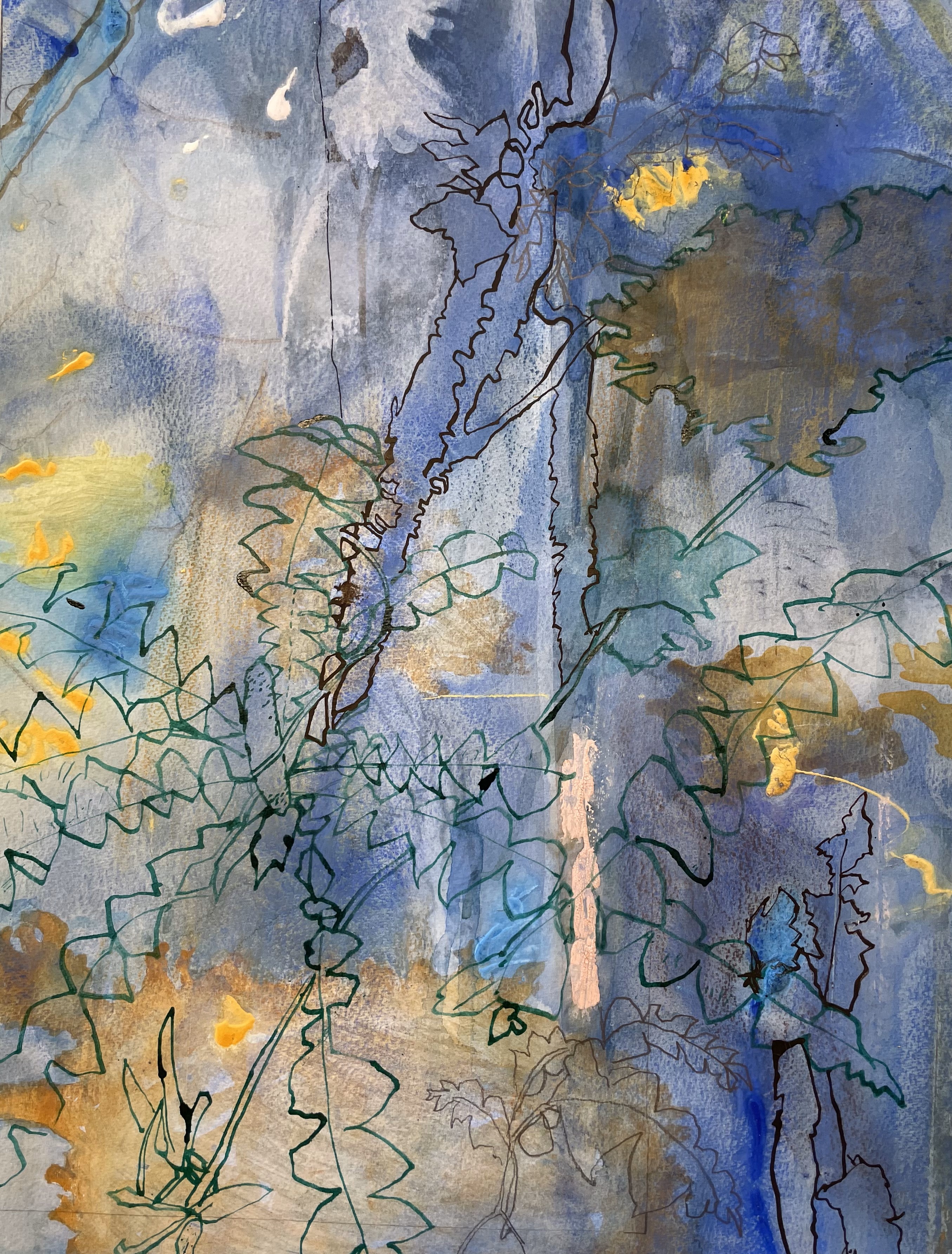 Antony Muia, Flower, 2023, ink and watercolour on paper, 50 x 38cm