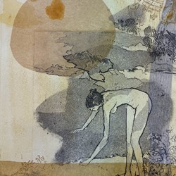 Antony Muia, Sphere, 2023, unique state etching and chine colle on hand-coloured paper, 32 x 22cm