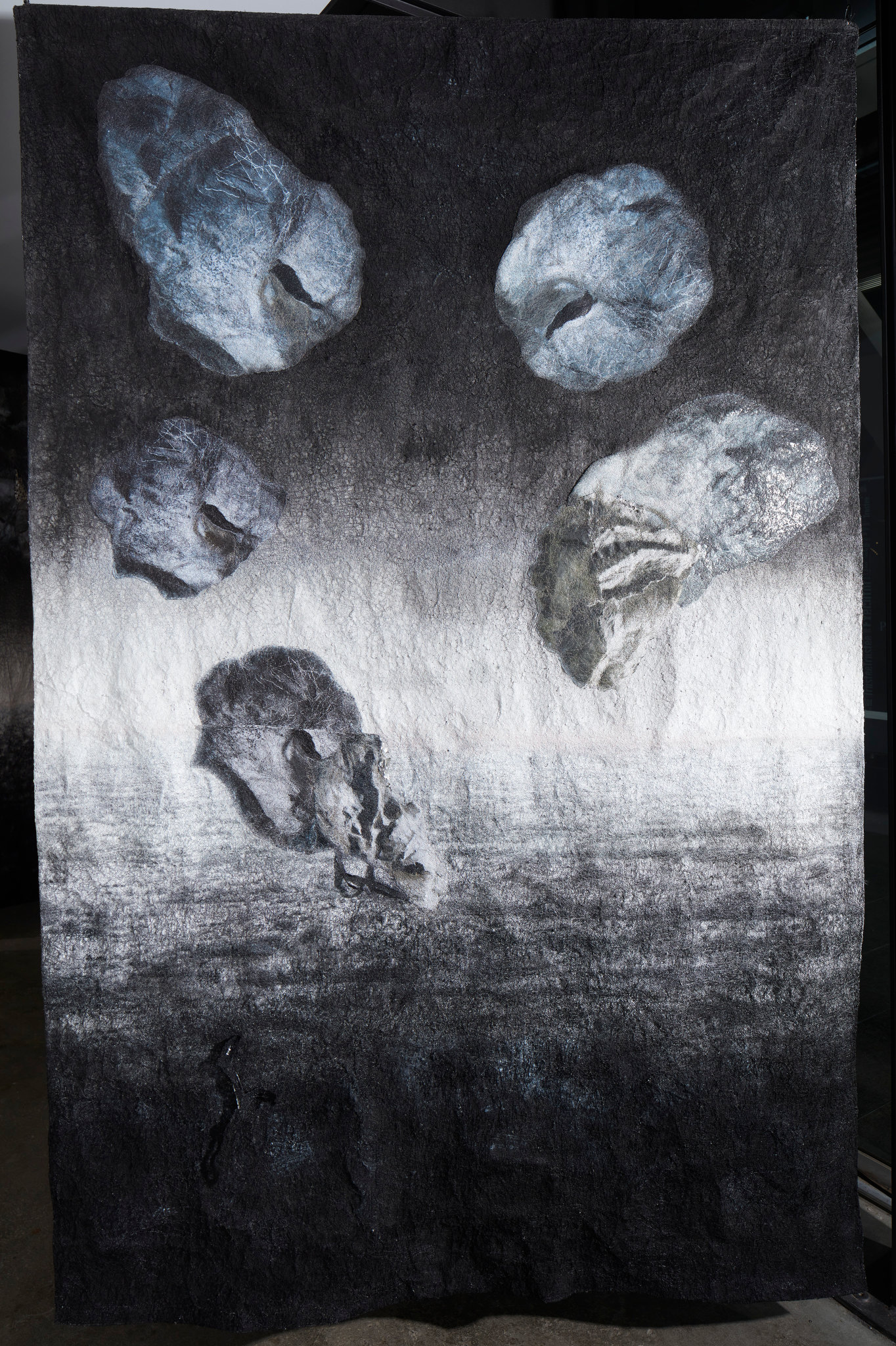 Susan Roux, Re-imaging I, 2023, ink, polyester thread and aluminium on 325gsm Epson paper, 220 x 150cm