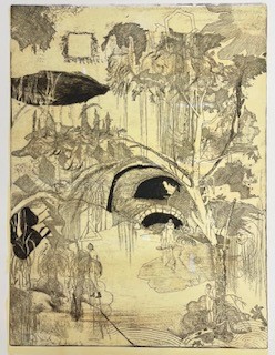 Antony Muia, Untitled II, 2022, unique state etching and chine colle on handcoloured paper, 79 x 58cm