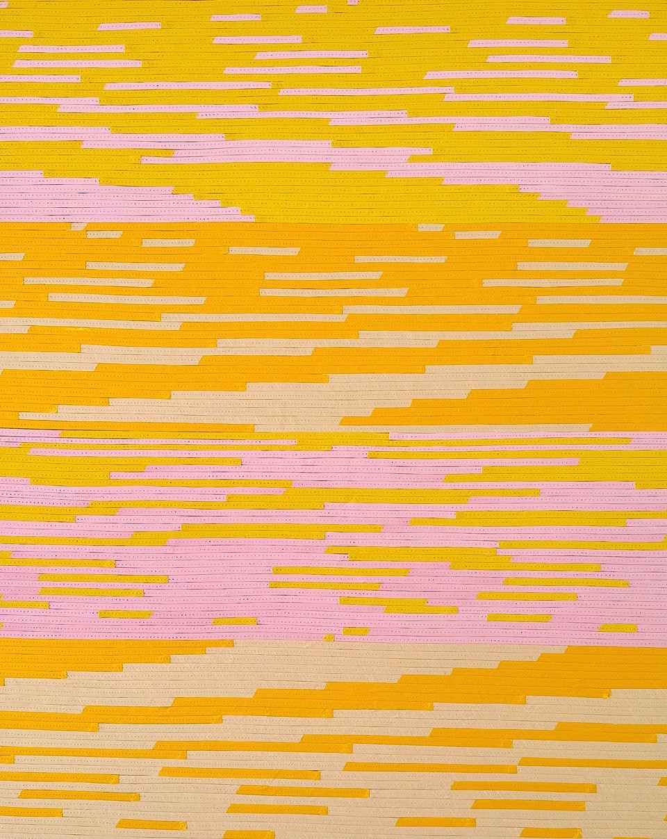 Eveline Kotai, Hexagon Splice x 2, 2023, acrylic and nylon thread on linen, 76 x 61cm