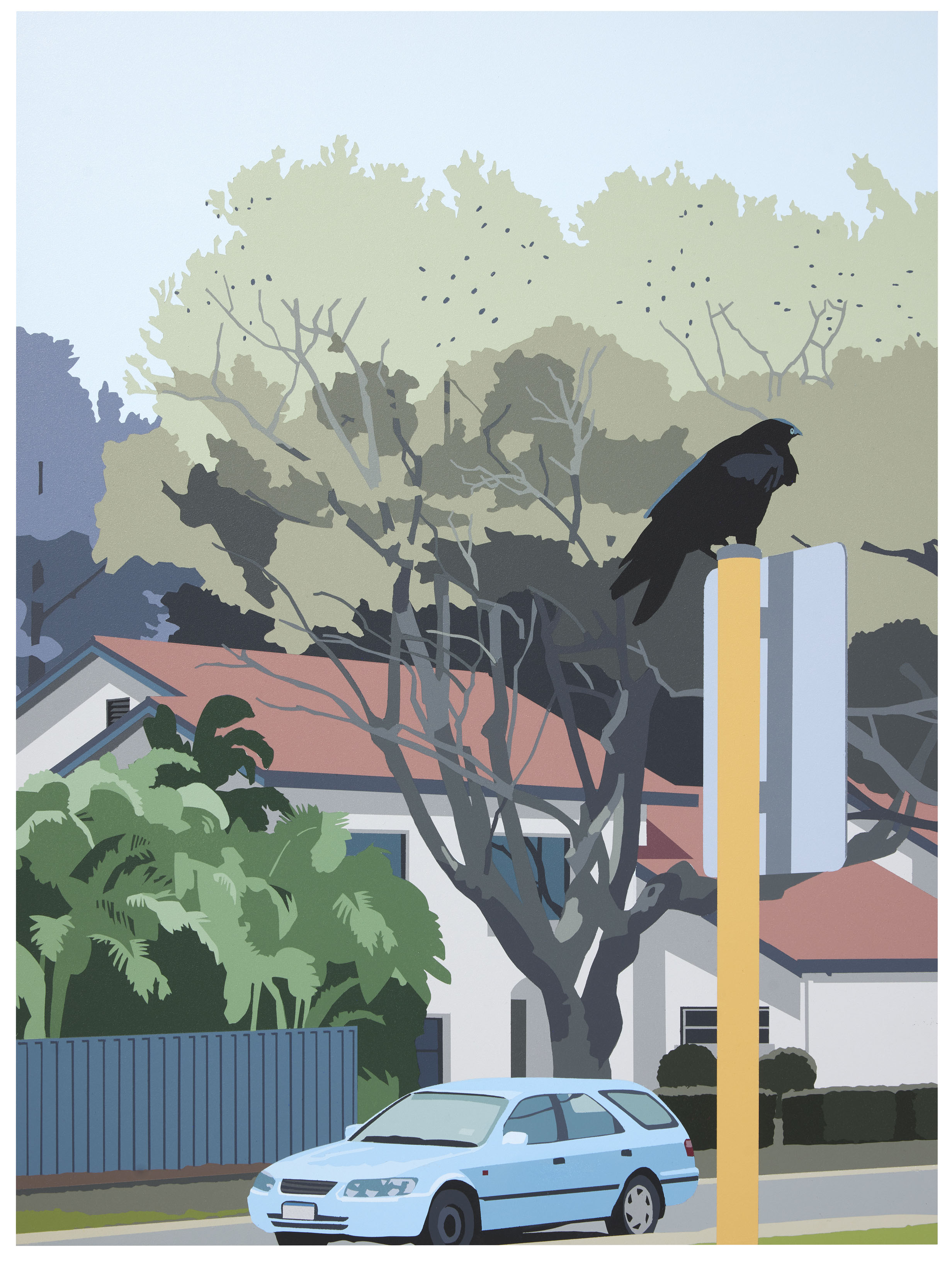 Joanna Lamb, Street with Raven 02 Study, 2022, acrylic on board, 61 x 46cm