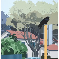 Joanna Lamb, Street with Raven 02 Study, 2022, acrylic on board, 61 x 46cm