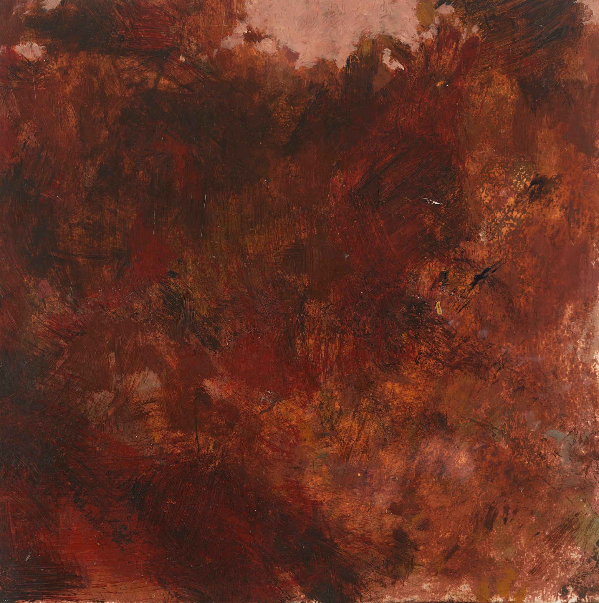 Merrick Belyea, 'The wattle blooms above him and the bluebells blow close by' II, 2023, oil on board, 40 x 40cm