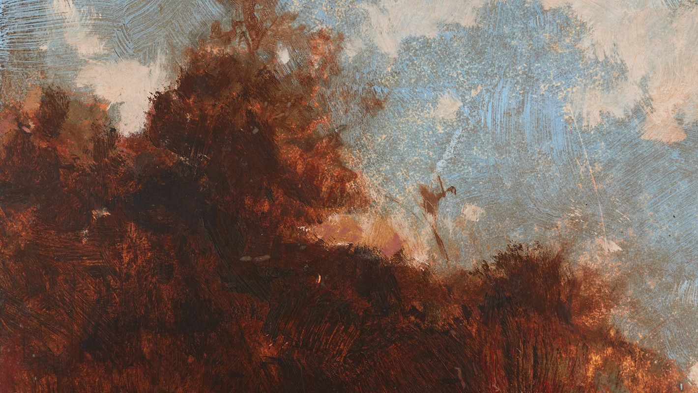 Merrick Belyea, 'The wattle blooms above him and the blue bells blow close by' III, 2023, oil on board, 40 x 40cm