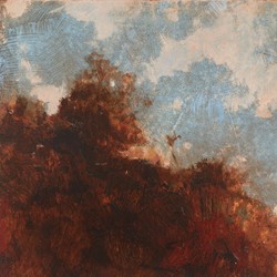 Merrick Belyea, 'The wattle blooms above him and the bluebells blow close by' III, 2023, oil on board, 40 x 40cm