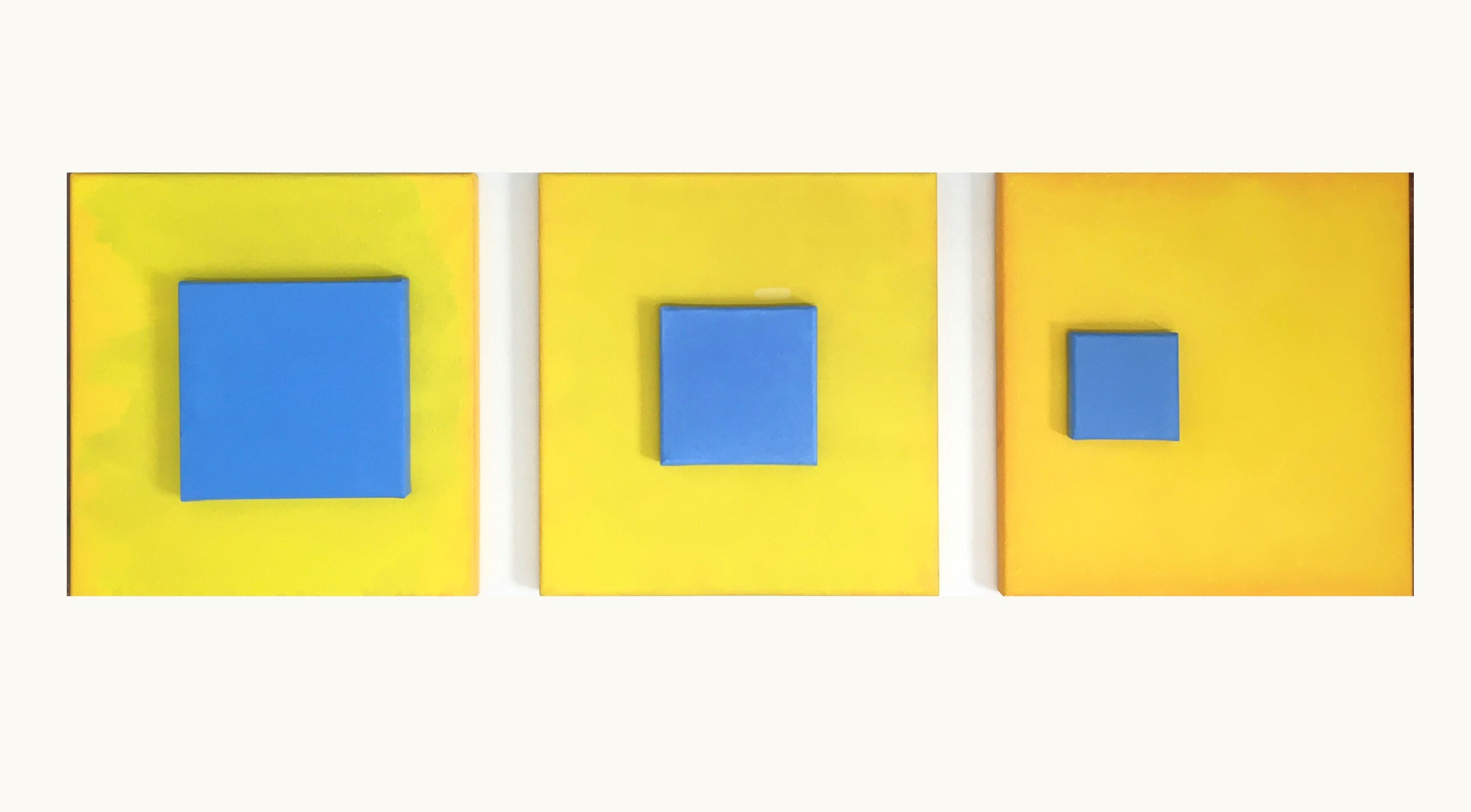 Helen Smith, A Curved Space, 2023,oil on linen assemblage, 41 x 126 x 5.5cm (3 panels)