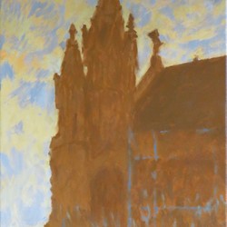 Kevin Robertson, St Patrick's Basilica, Yellow, 2023, oil on canvas, 71.2  x 51.3cm