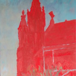 Kevin Robertson, St Patrick's Basilica, Red, 2023, oil on canvas, 70.8 x 51.4cm