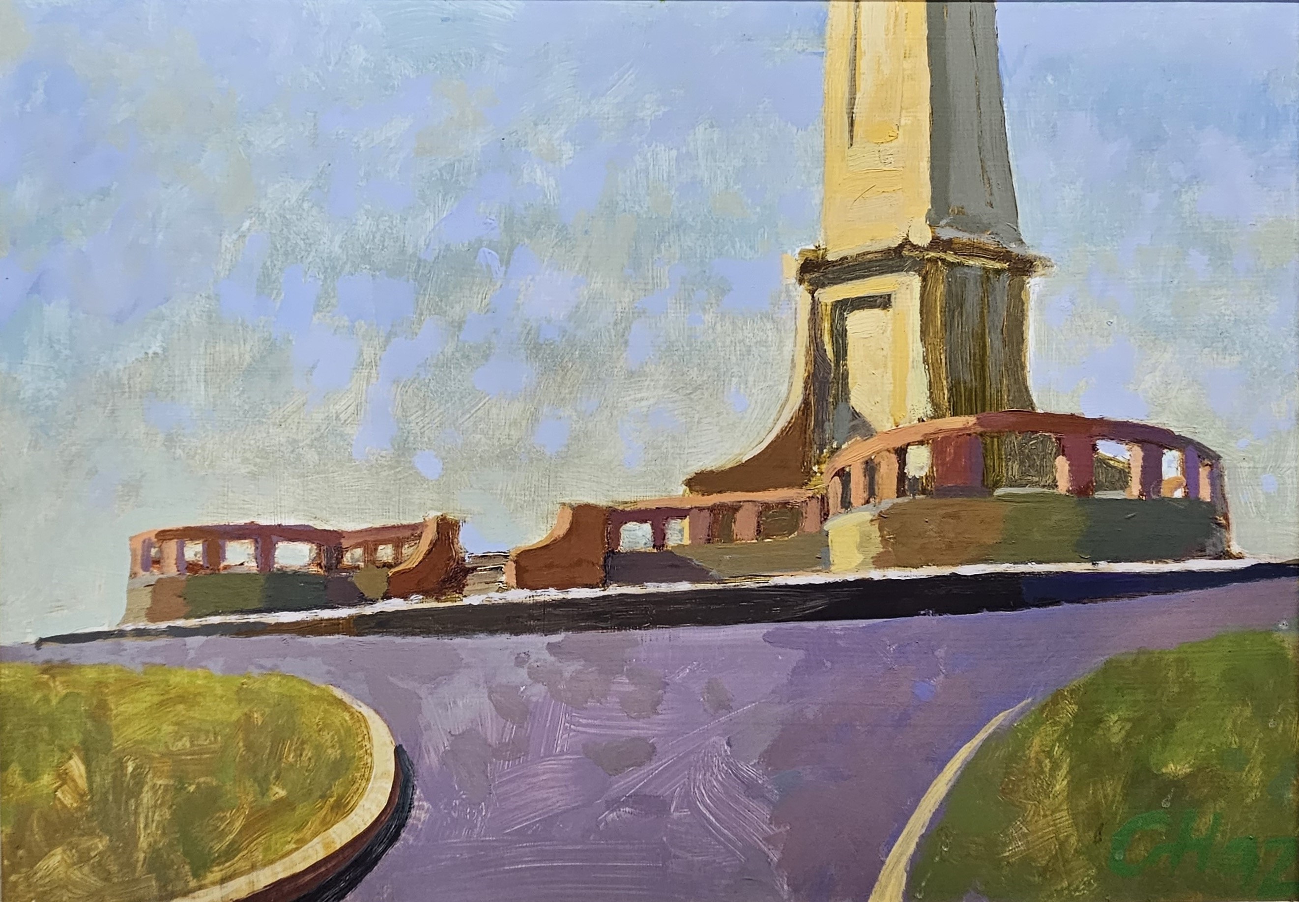 George Haynes, Up the Monument, 1992, oil on board, 34 x 49.5cm