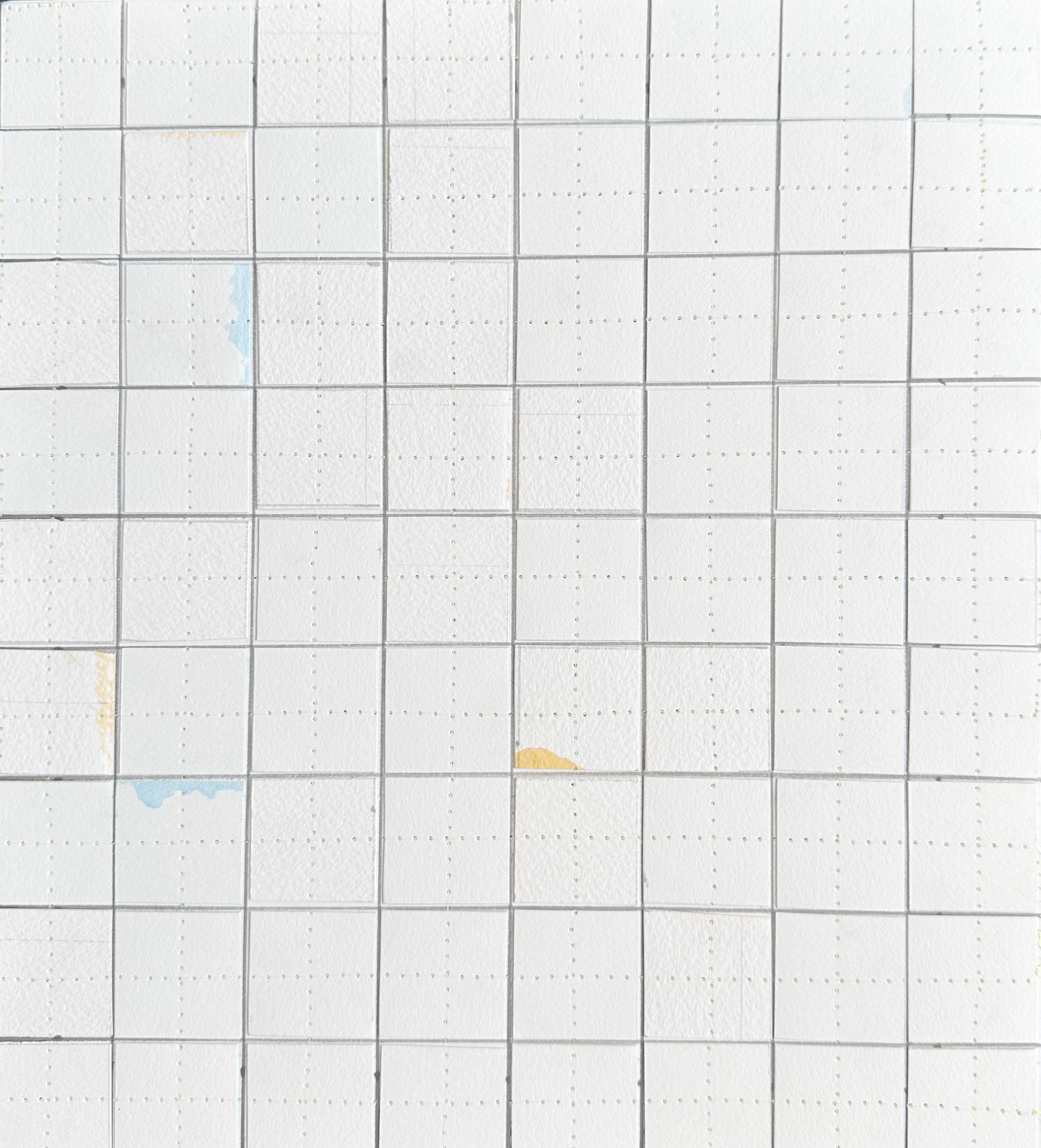 Eveline Kotai, Reverse Grid, 2023, acrylic and nylon thread on Arches rag paper, 28 x 25cm