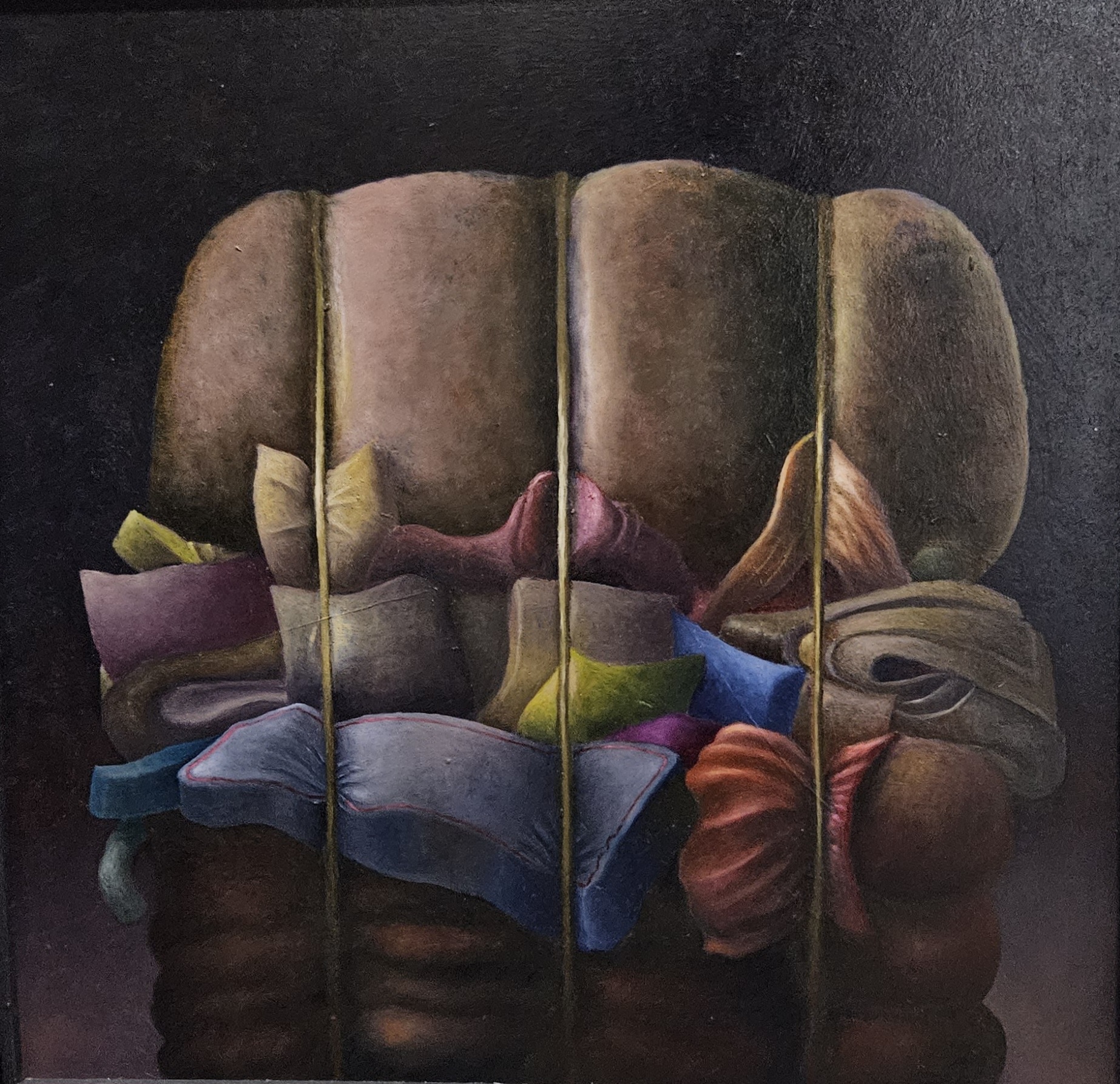 Stuart Elliott, Homemade Burger, 2022, oil on board, 44 x 44cm