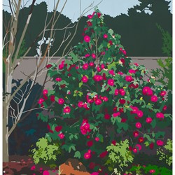 Joanna Lamb, Backyard Garden with Camellia, 2023, acrylic on superfine polyester, 180 x 142cm