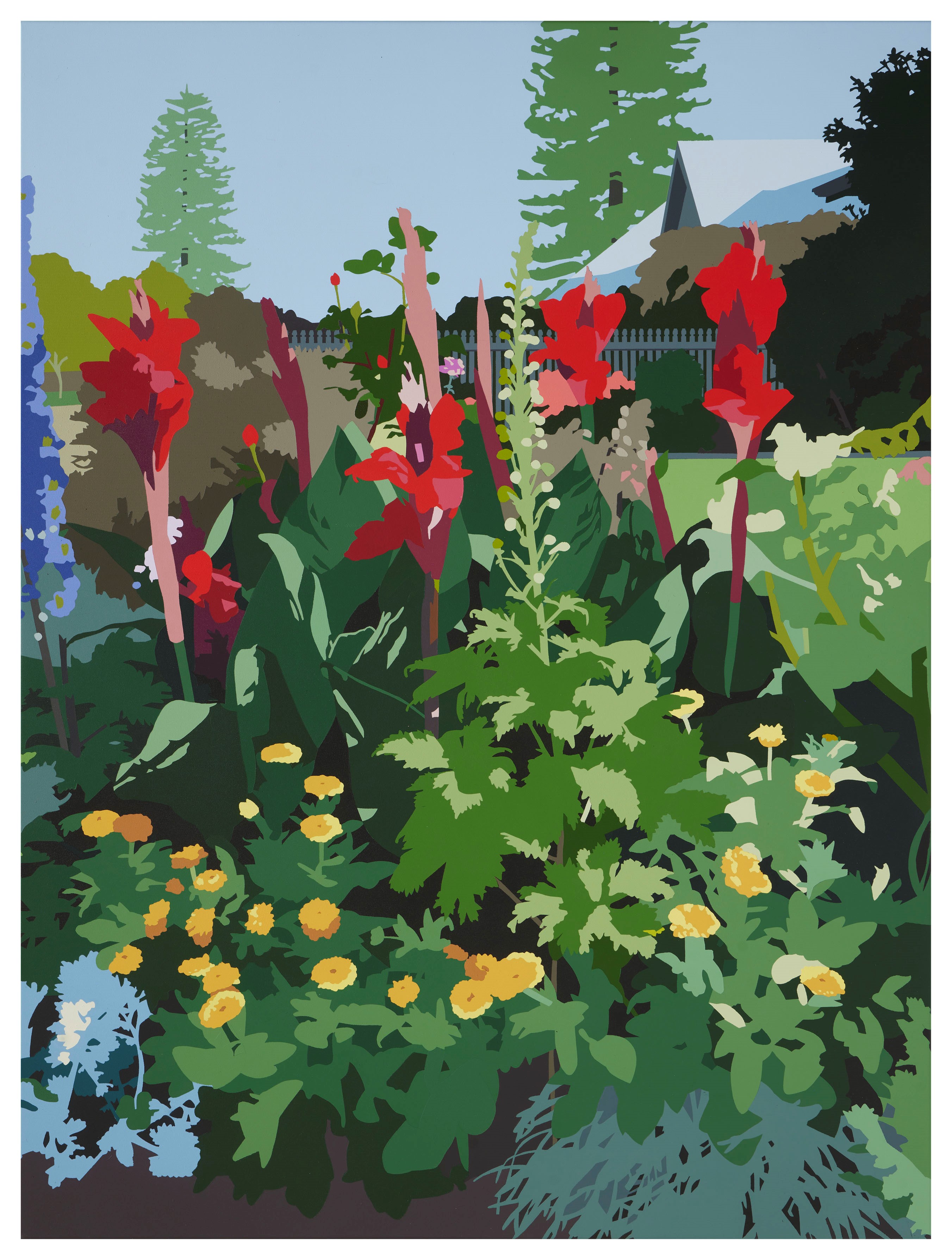 Joanna Lamb, Front Yard with Canna Lilies, 2023, acrylic on Superfine polyester, 122 x 91cm