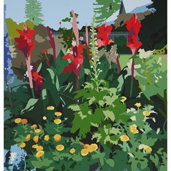 Joanna Lamb, Front Yard with Canna Lilies, 2023, acrylic on Superfine polyester, 122 x 91cm