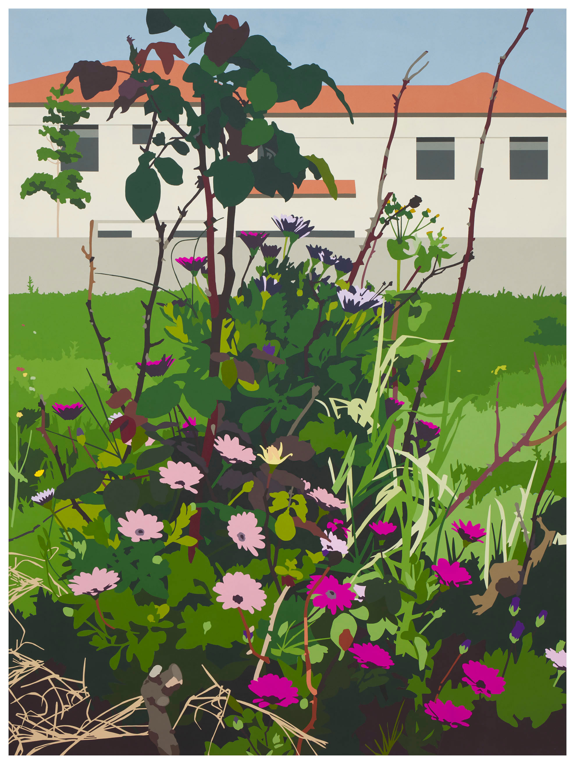 Joanna Lamb, Rose Bush With Weeds, 2023, acrylic on superfine polyester, 180 x 134.5cm