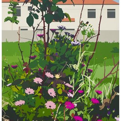 Joanna Lamb, Rose Bush With Weeds, 2023, acrylic on superfine polyester, 180 x 134.5cm