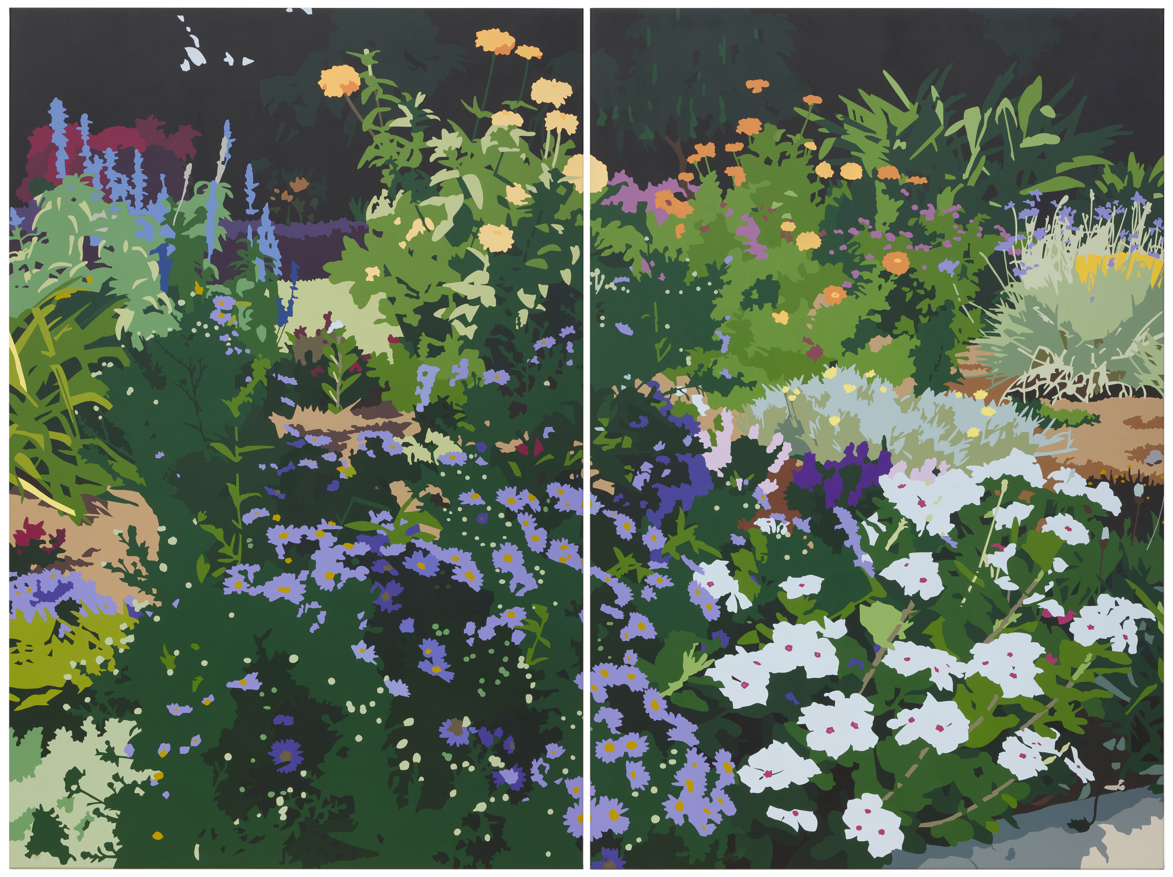 Joanna Lamb, Streetside Garden 02, 2023, acrylic on superfine polyester, 180 x 240cm (diptych)