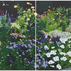 Joanna Lamb, Streetside Garden 02, 2023, acrylic on superfine polyester, 180 x 240cm (diptych)