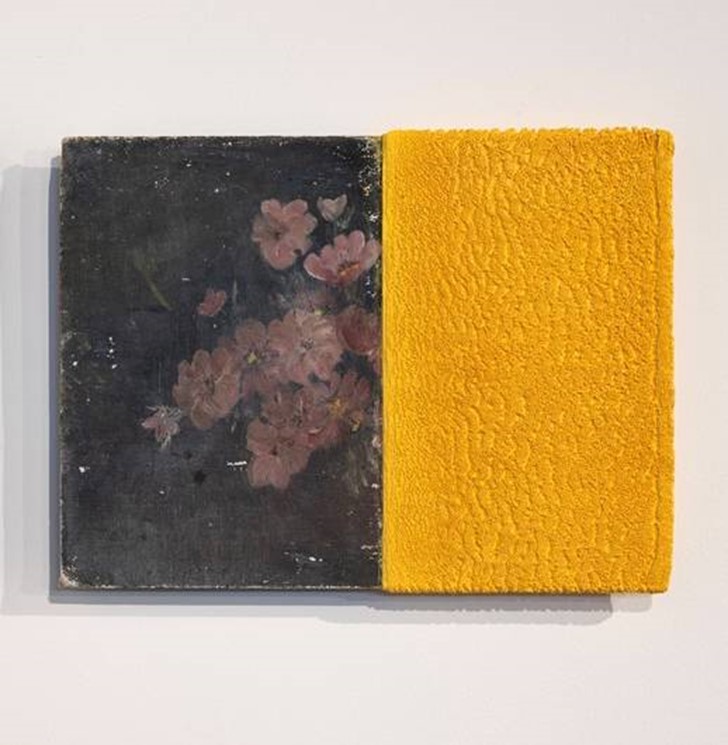 Andre Lipscombe, Yellow Over Painting, 2018-2023, acrylic paint on acrylic sheet with timber, 30.5 x 40 x 3cm
