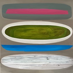 Jo Darbyshire, Pink Lake, Green Lake, 2023, oil on canvas, 100 x 100cm