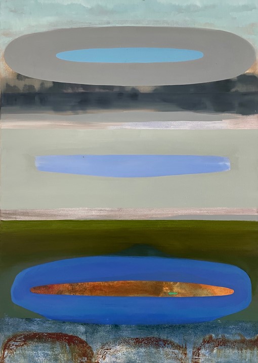 Jo Darbyshire, Three Lakes, 2023, oil on canvas, 140 x 100cm