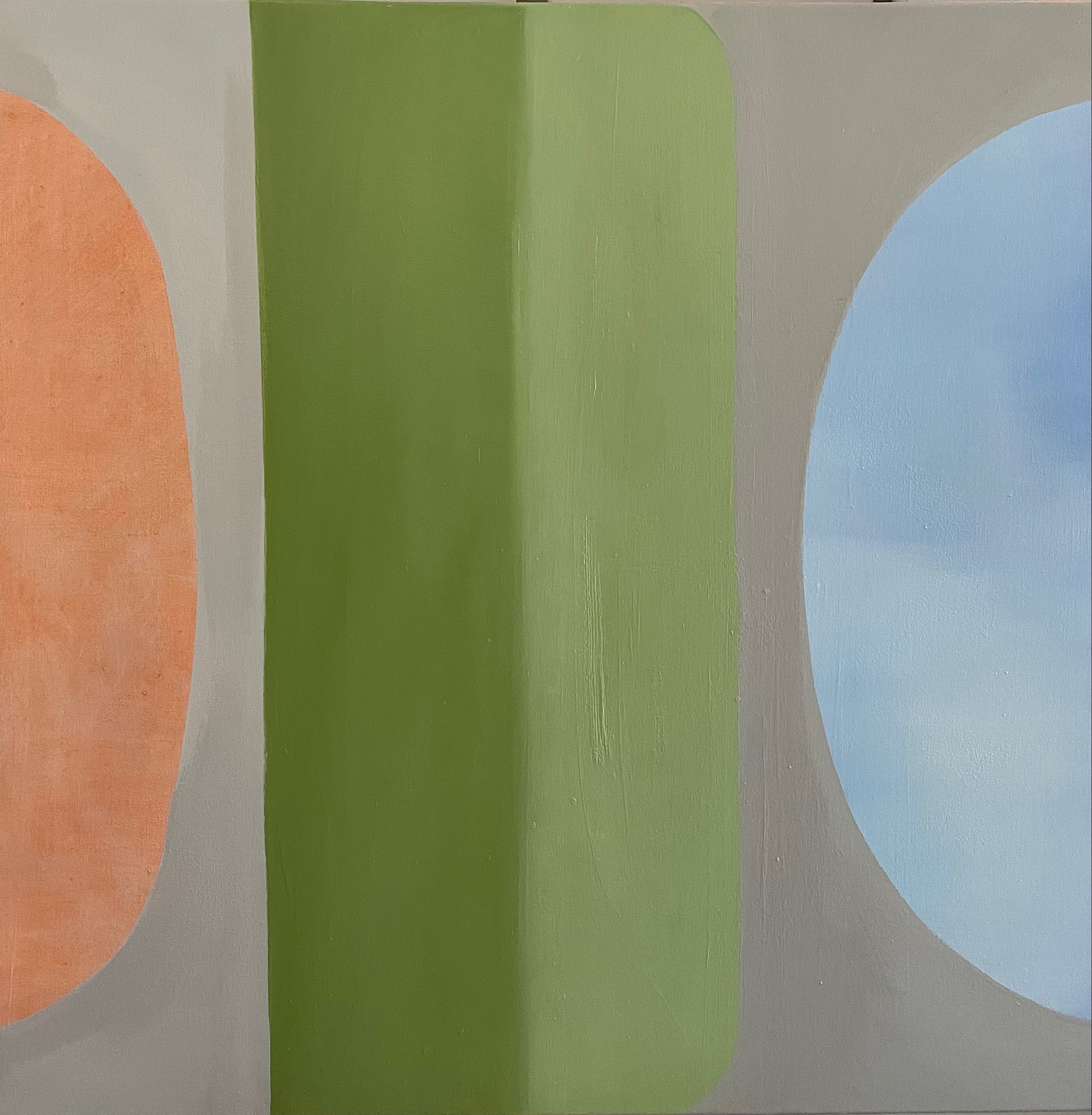 Jo Darbyshire, Green Crop, Orange Lake, 2024, oil on canvas, 100 x 100cm