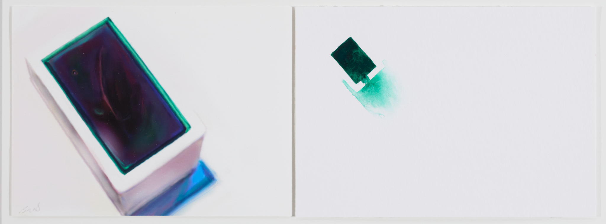 Barbara Bolt, Heliogen Green, 2018, iPad painting with Brushes Redux and Kremer Watercolour, 17 x 24cm each