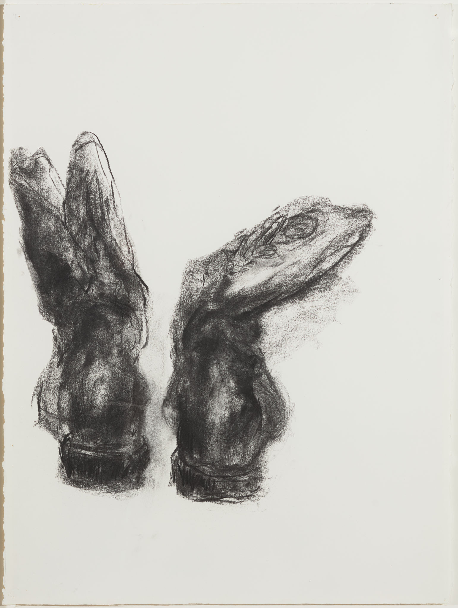 Angela Stewart, Boots 2, 2018, charcoal on Rag paper, 76 x 56cm