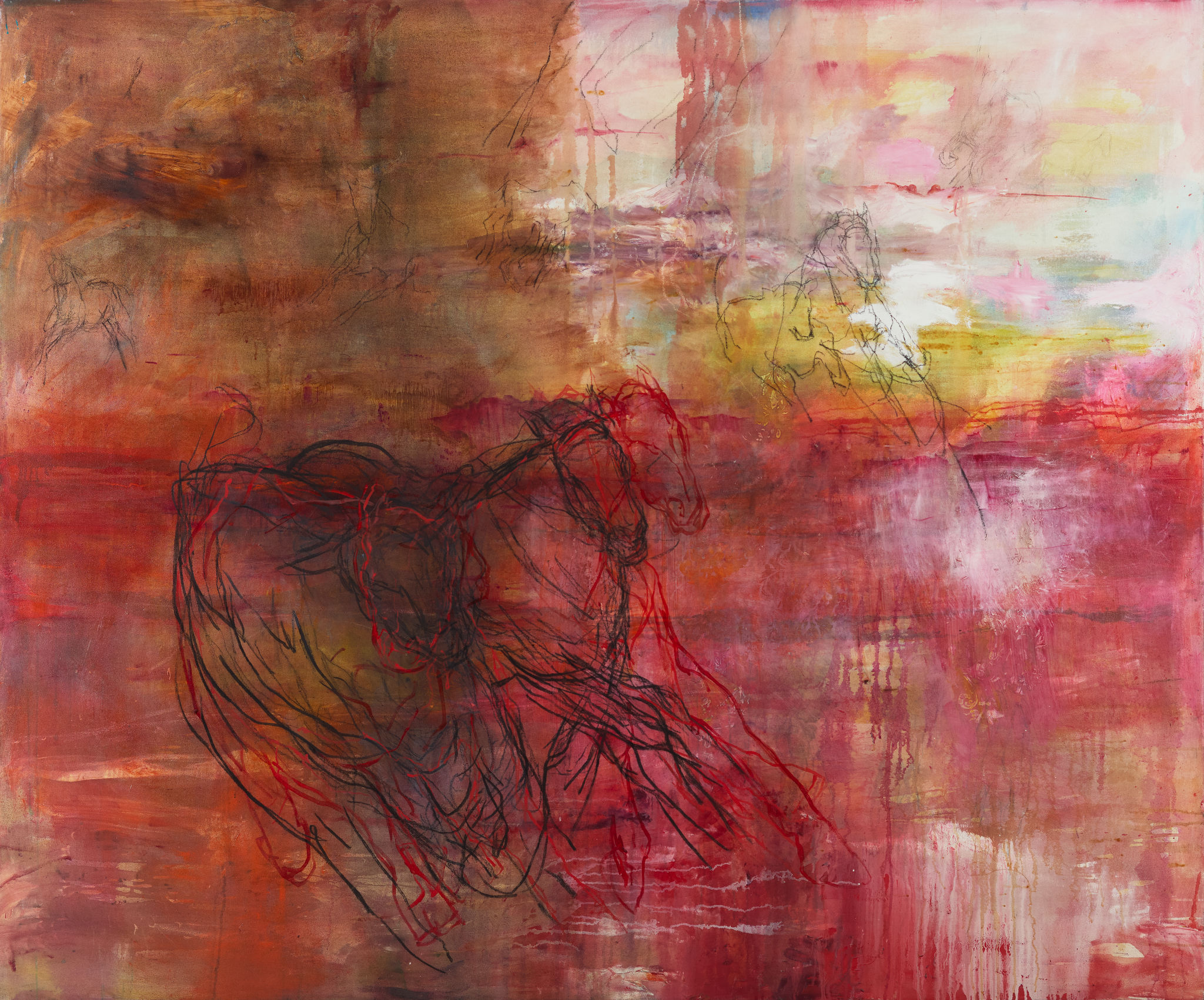 Angela Stewart, The Rider 1916, 2018, charcoal and oil on canvas, 150 x 181cm