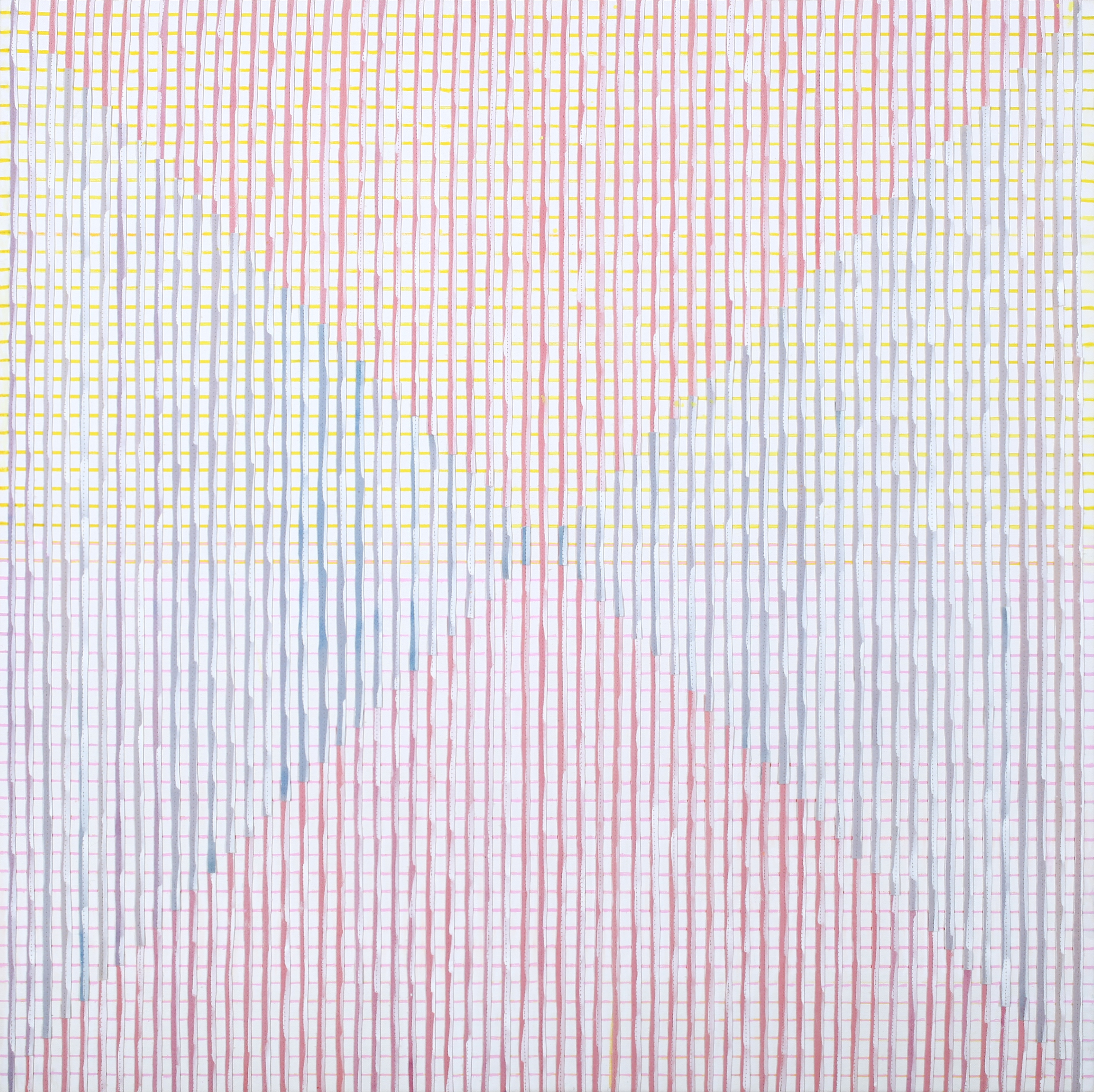 Eveline Kotai, Crossings 1, 2023, acrylic and polyester thread on canvas, 76 x 76cm