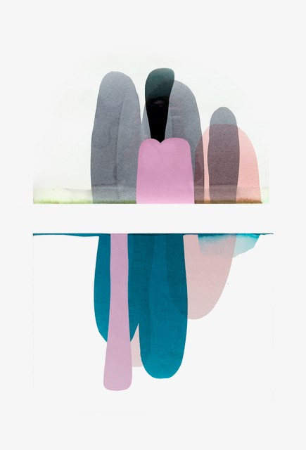 Penny Coss, Reflective Pool, 2022, acrylic on paper, 74 x 47cm (diptych)