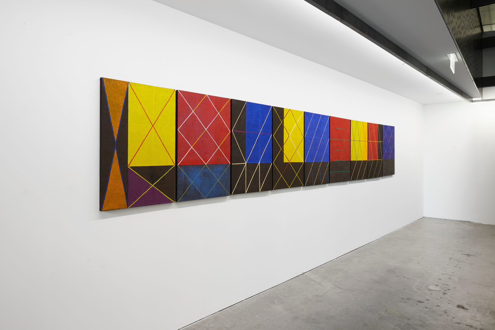 Galliano Fardin, Nove, 2023, acrylic on board, 91 x 60cm each (9 panels). Acorn Photo