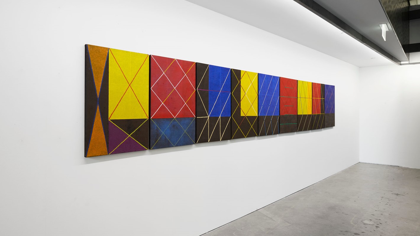 Galliano Fardin, Nove, 2023, acrylic on board, 91 x 60cm each (9 panels). Acorn Photo